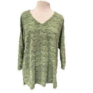 Tiapello Green Textured Knit Long Sleeve Top Womens Size L Cotton/Polyester Blen